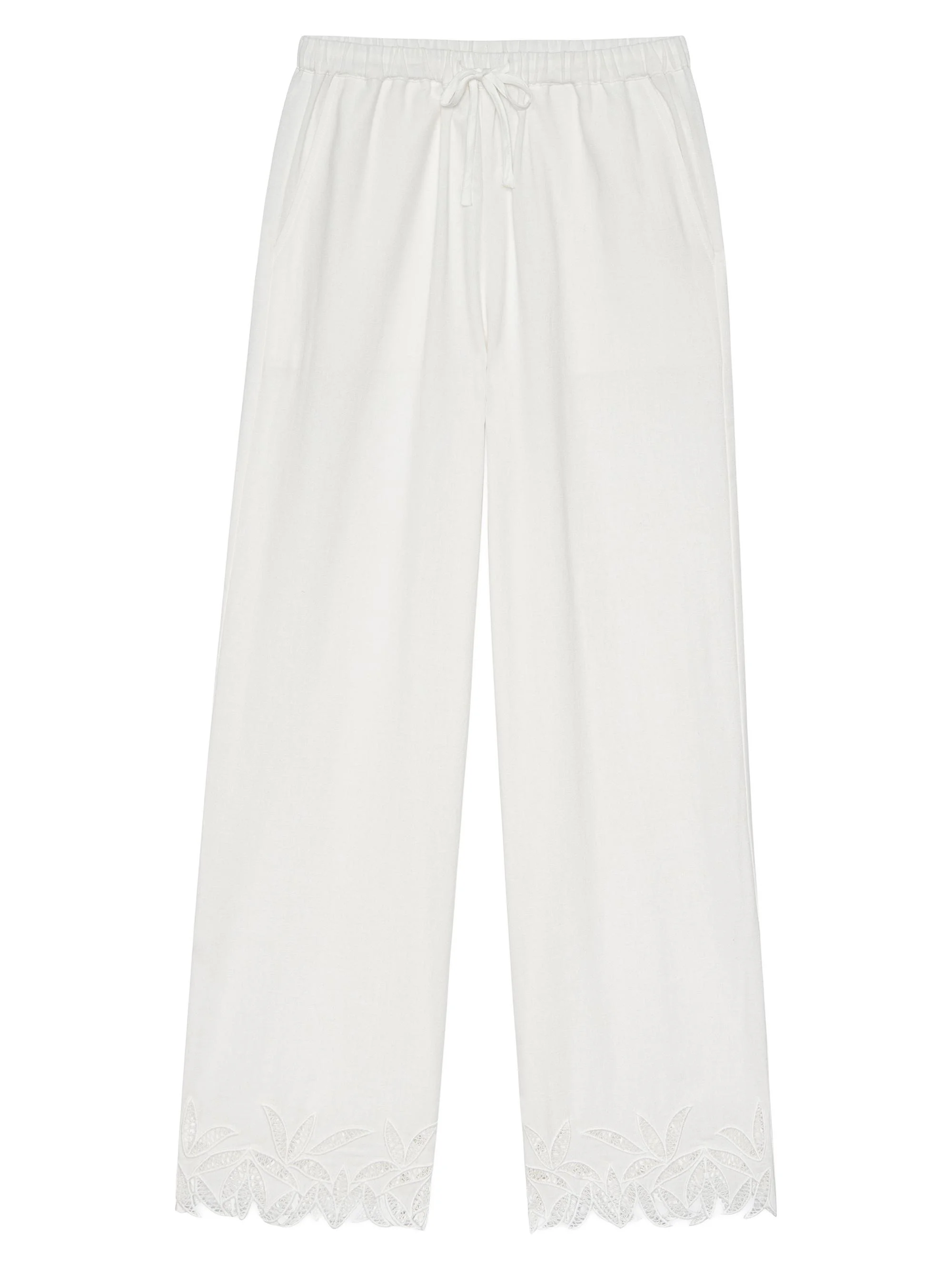 Women's Emmie Lace Drawstring Pants - White Palm Embroidery - 1