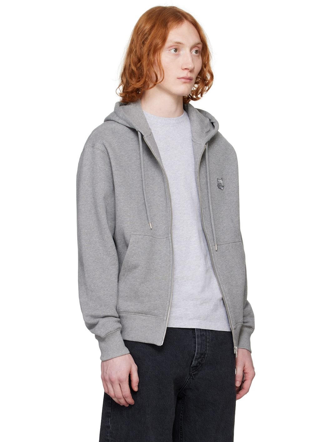 Gray Bold Fox Head Comfort Zipped Hoodie - 2