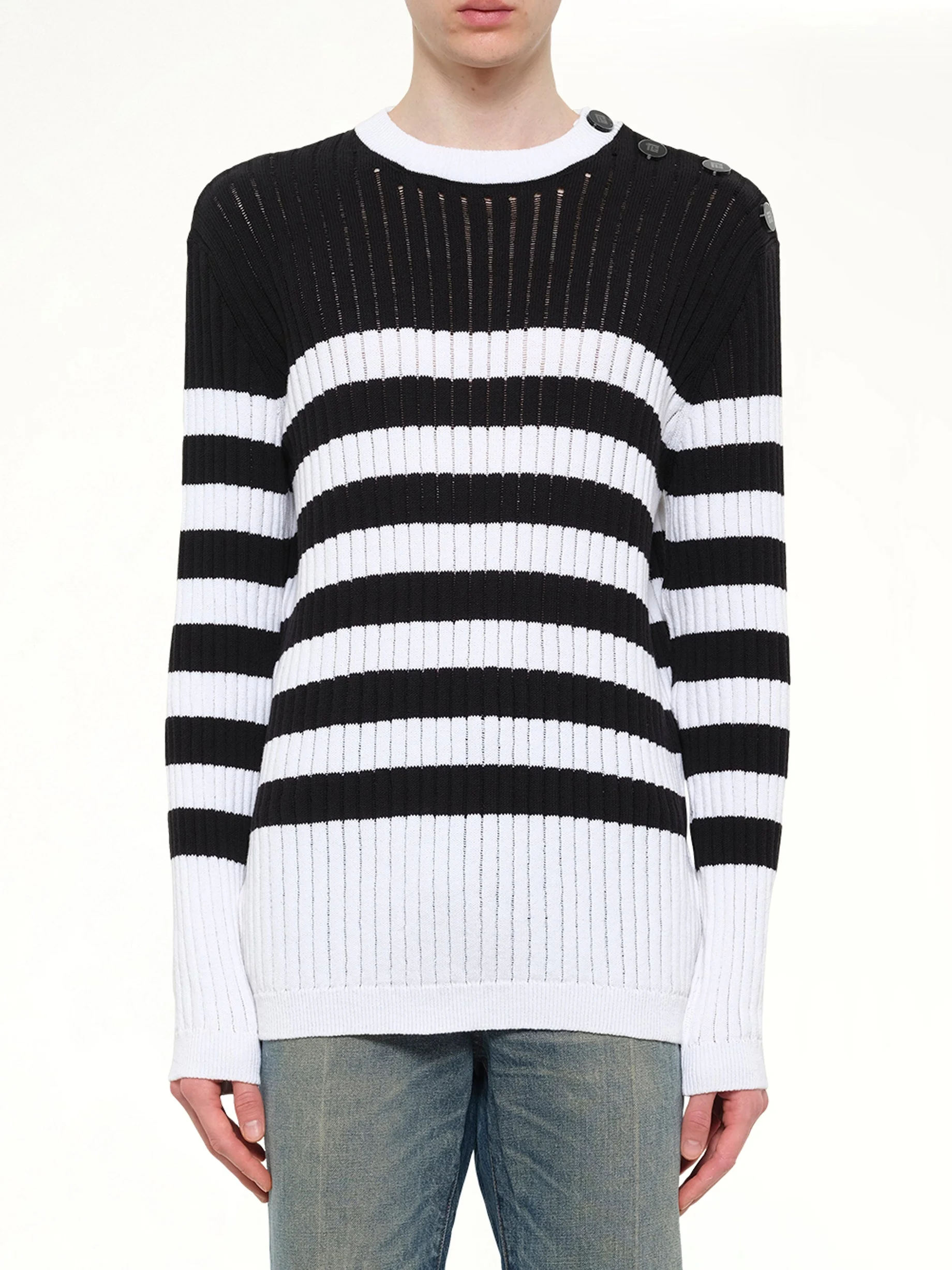 BTN Mariniere Ribbed Cotton Knit Sweater in Black/White - 1