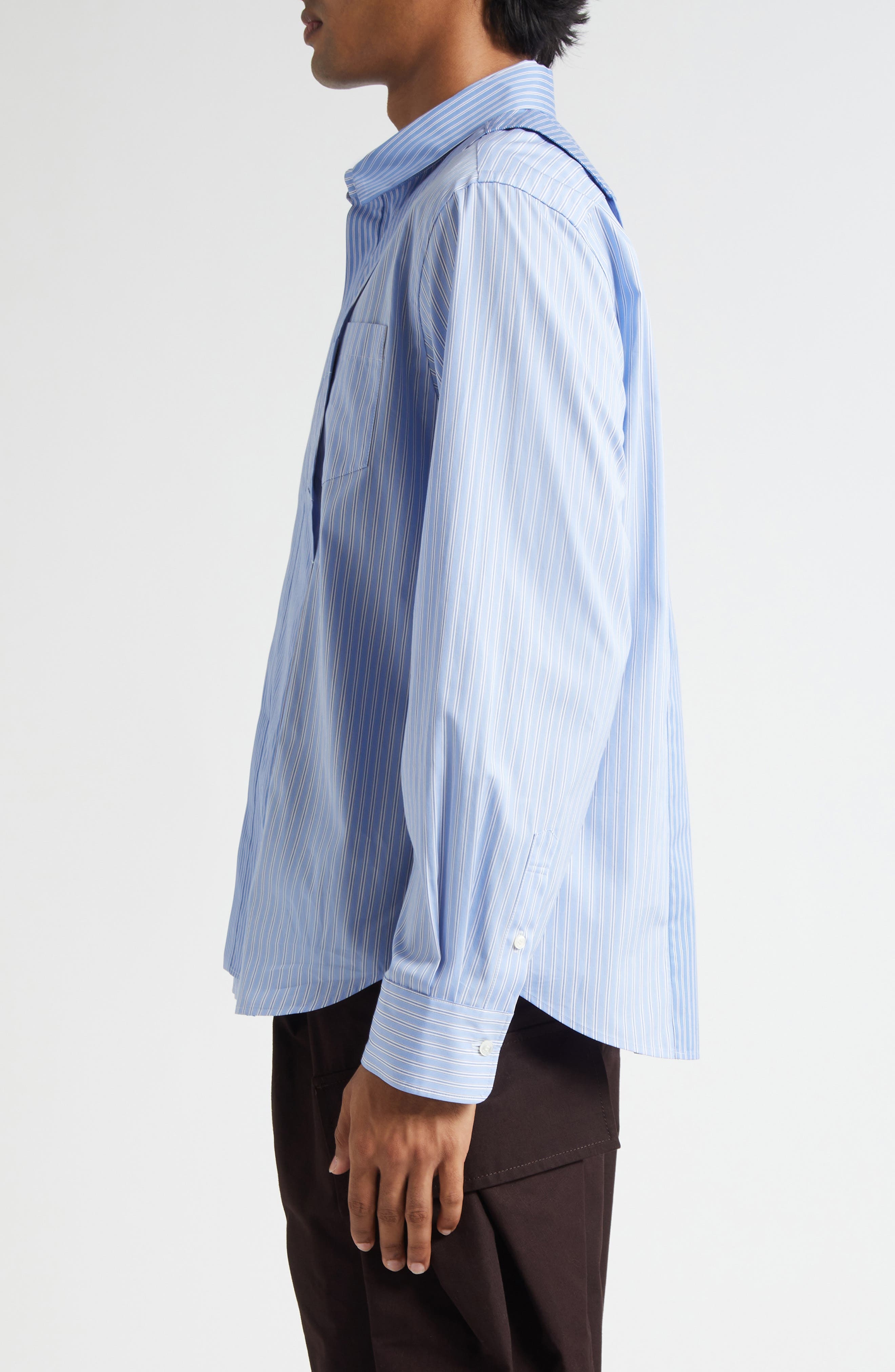 Sacai Stripe Overlay Cotton Poplin Button-Up Shirt in Stripe Mix at Nordstrom - 4