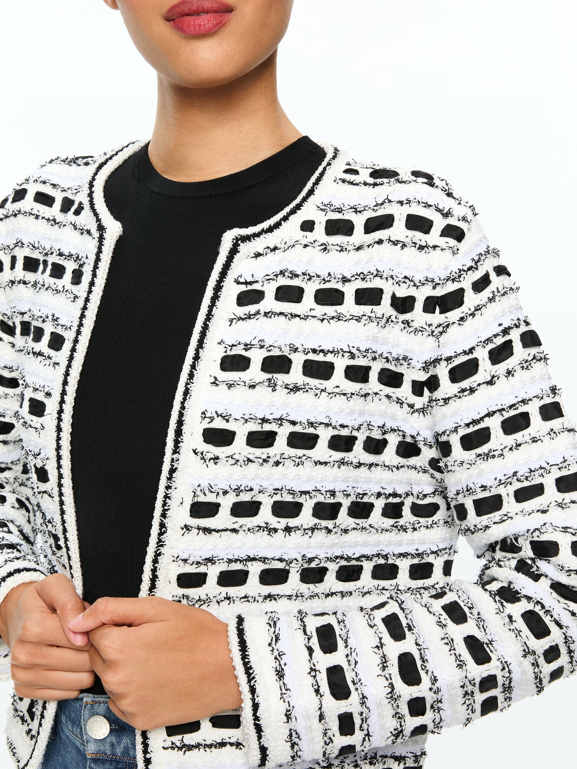 MARJORIE TEXTURED TWEED STITCH CARDIGAN JACKET - 5