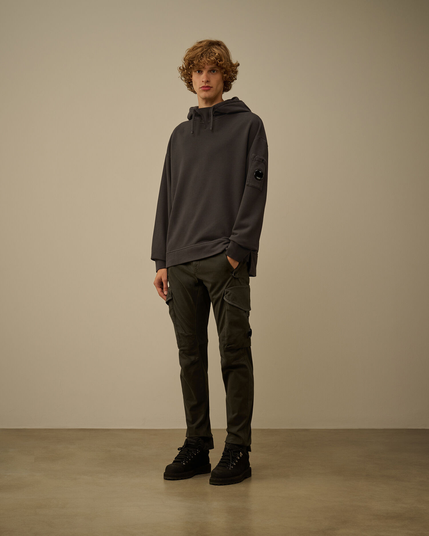 Brushed and Emerized Diagonal Fleece Boxy Hooded Sweatshirt - 2
