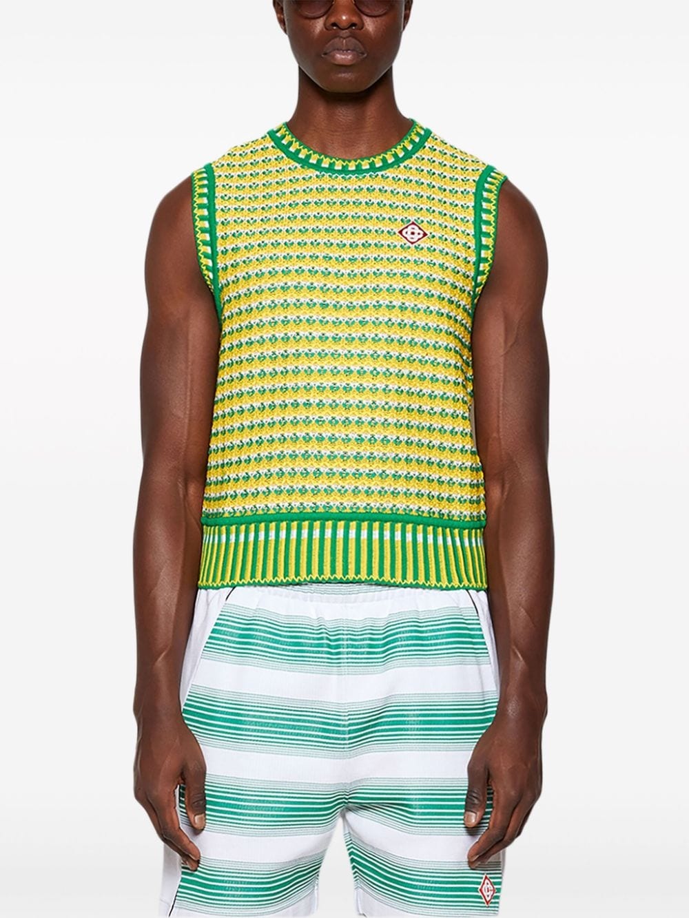 jacquard logo-appliqué knitted vest - 3