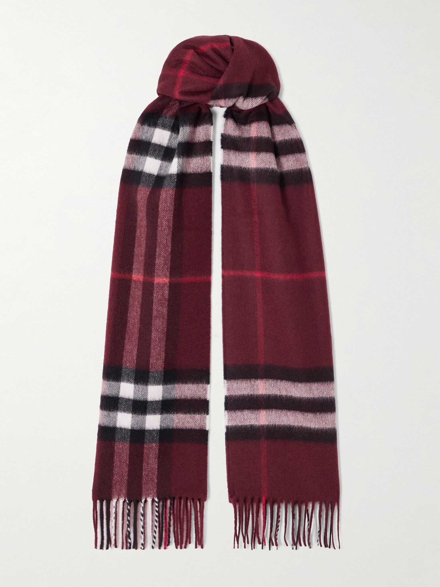 Fringed checked cashmere scarf Burgundy - 1