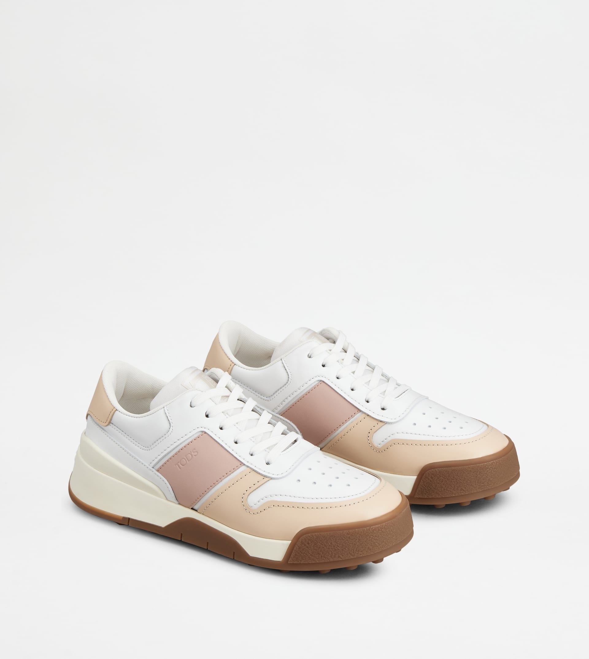 TOD'S SNEAKERS IN LEATHER - WHITE, PINK, BEIGE - 4