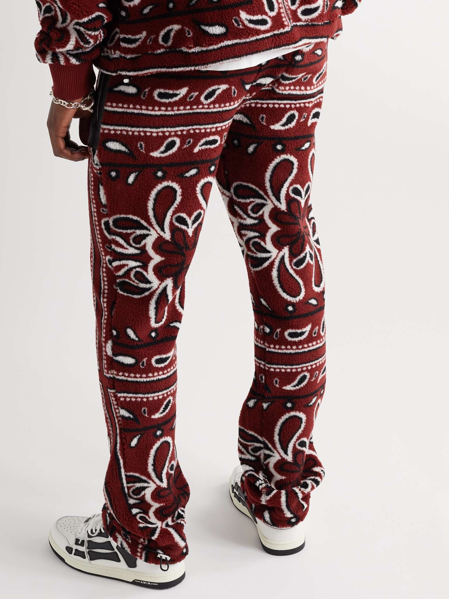 Straight-Leg Leather-Trimmed Bandana-Print Fleece Sweatpants - 4