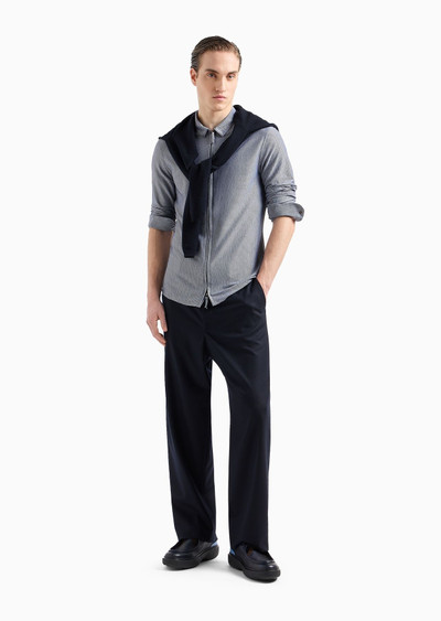 GIORGIO ARMANI Slim-fit, zip-up shirt in a cotton-blend jersey with a chevron motif outlook