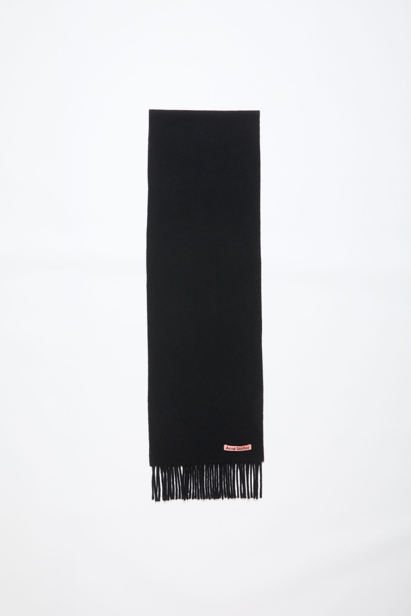 Fringe wool scarf - skinny - Black 1