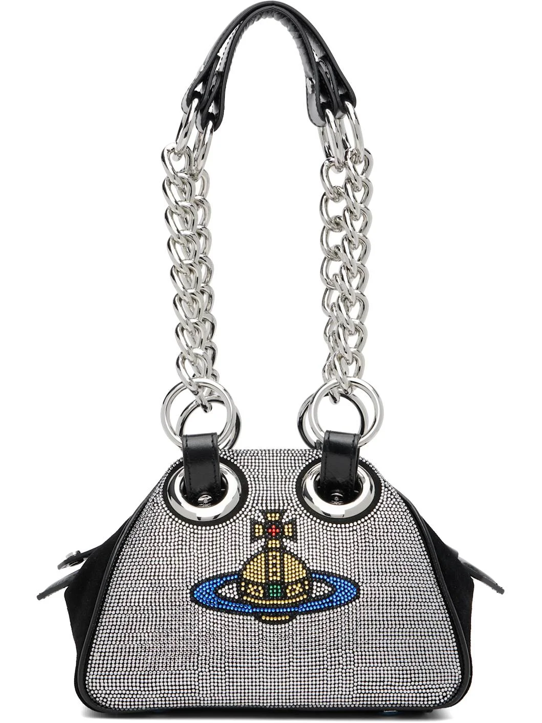 Black Hotfix Diamante Archive Chain Bag - 1