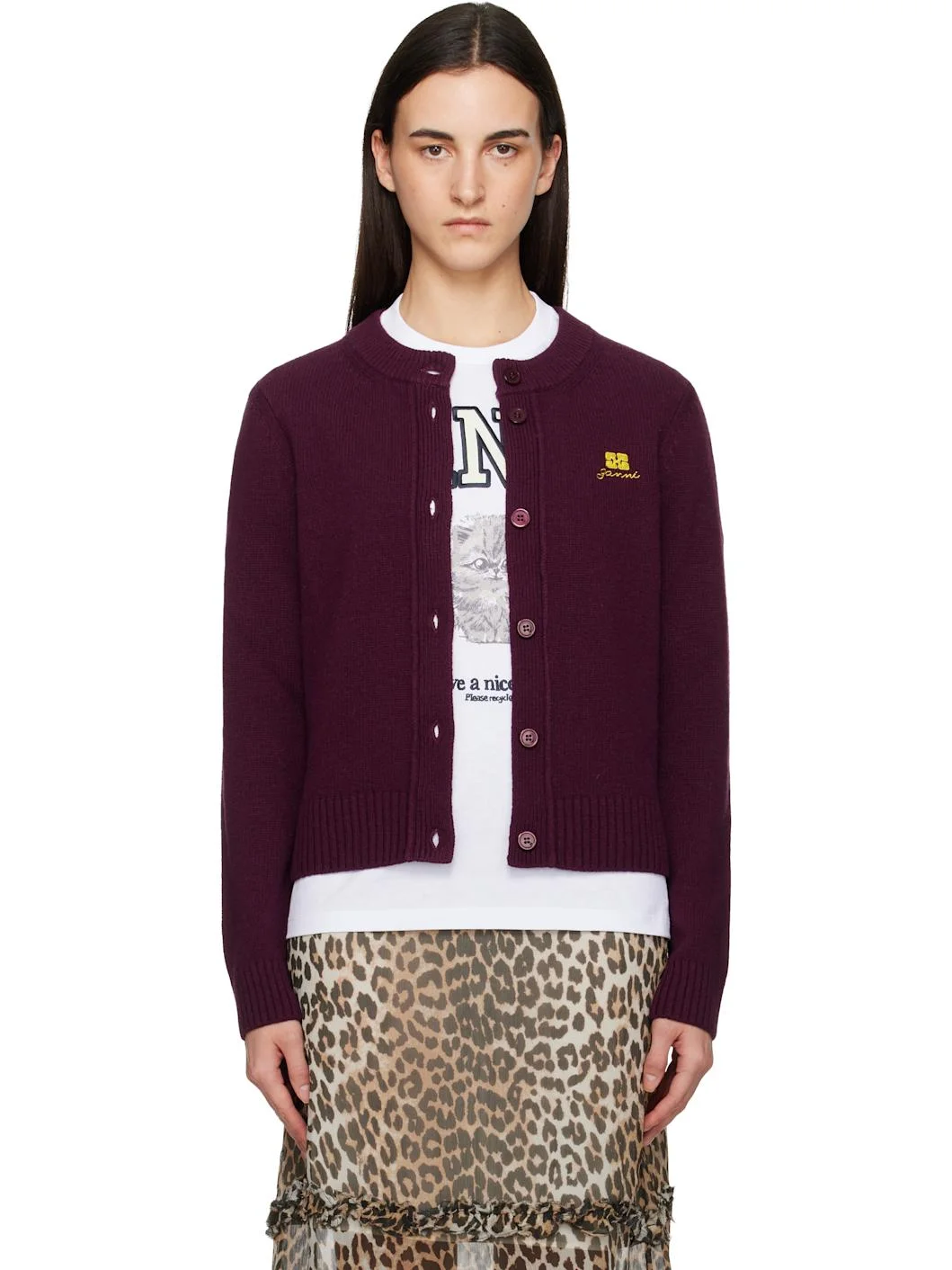 Burgundy Wool Mix Cardigan - 1