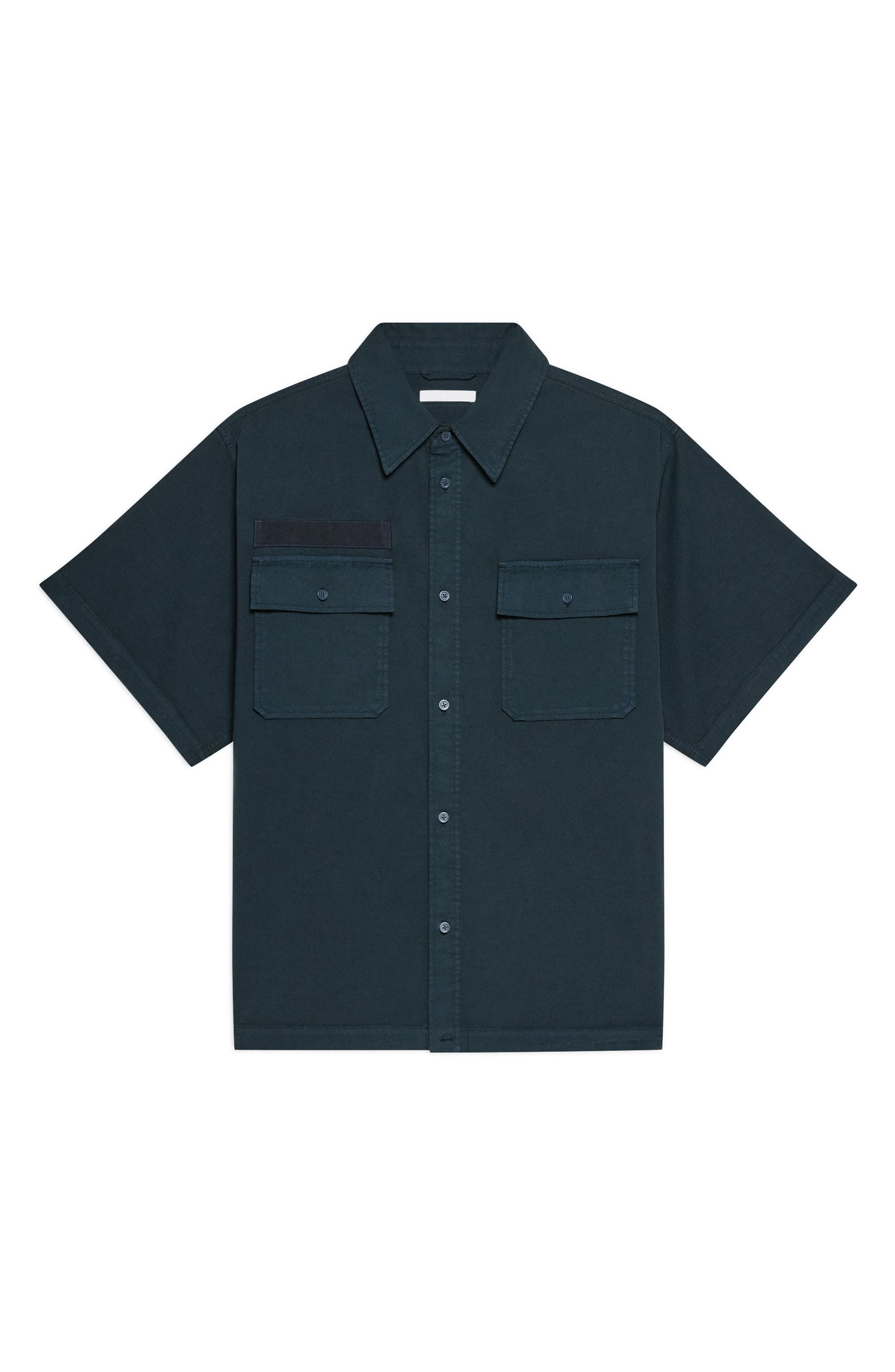 Helmut Lang GD Uniform Short Sleeve Stretch Twill Button Up Shirt in Pine at Nordstrom - 5