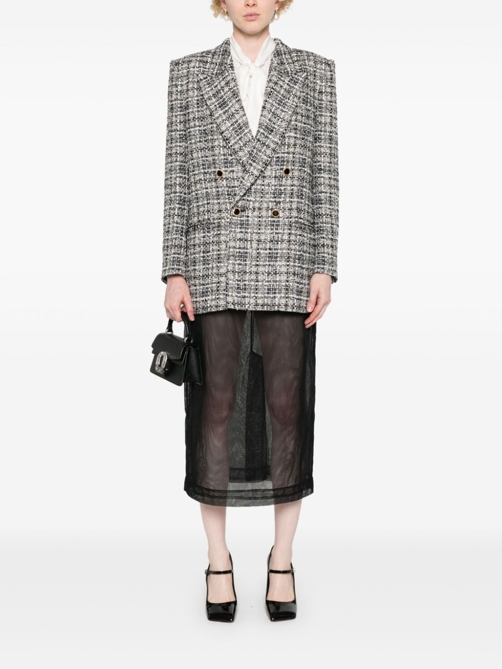 double-breasted tweed blazer - 2