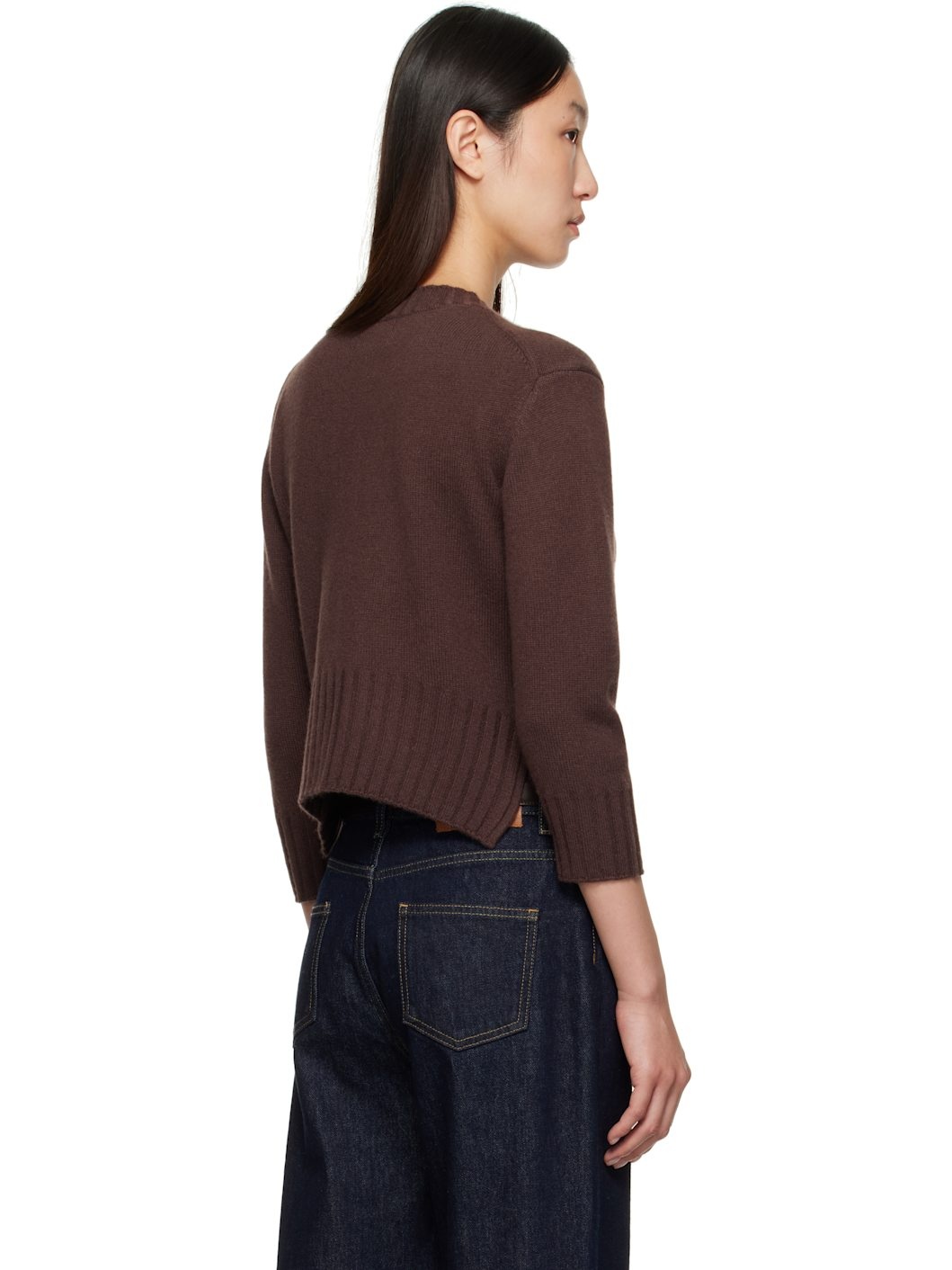 Brown Mora LDS Cropped Cashmere Sweater - 3