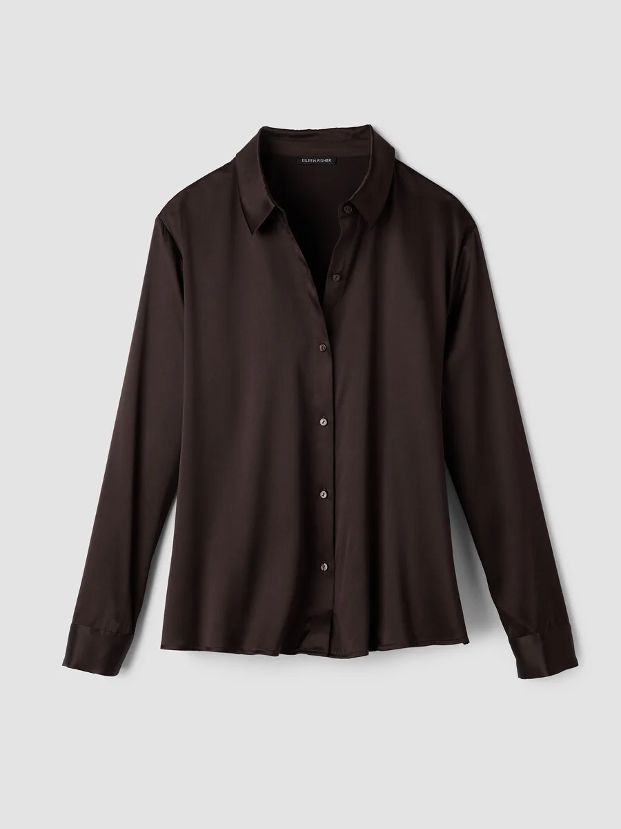 Stretch Silk Charmeuse Classic Collar Shirt - 1