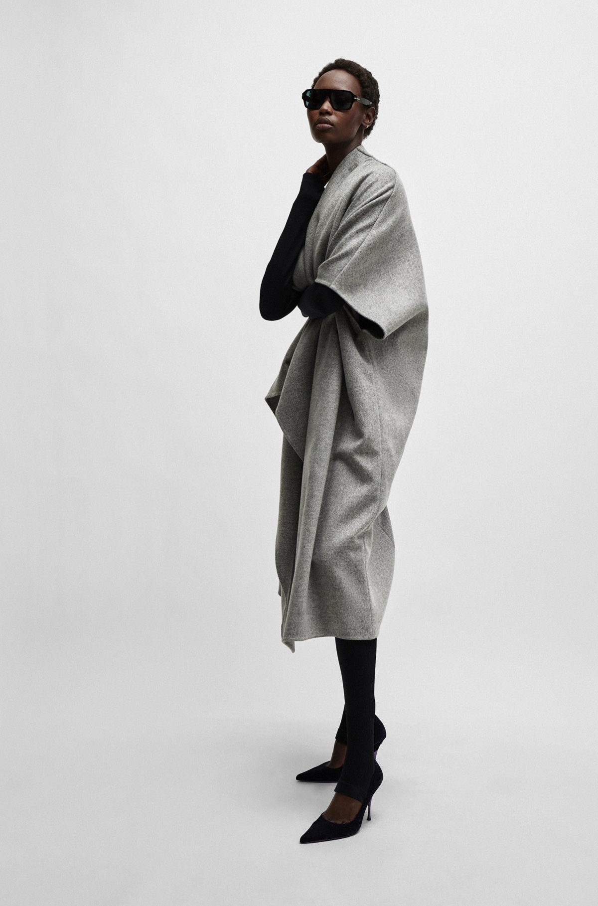 NAOMI X BOSS WATERFALL-FRONT CAPE COAT IN VIRGIN WOOL - 7