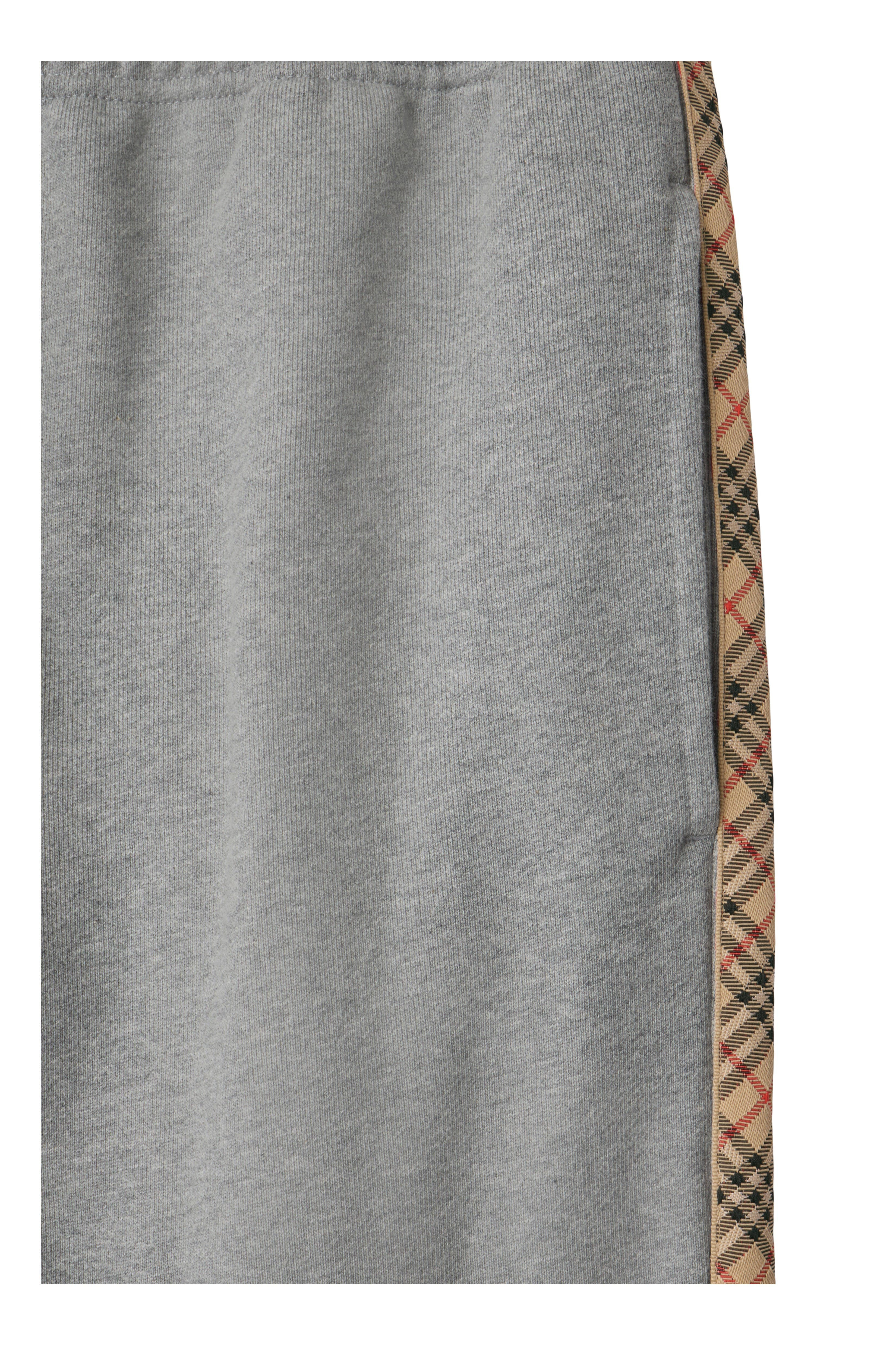 burberry Check Trim Cotton Jogging Pants in Pale Grey Melange at Nordstrom - 4