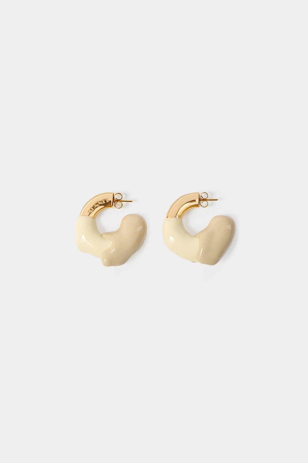 SMALL RUBBERIZED EARRINGS GOLD / cream & beige - 1
