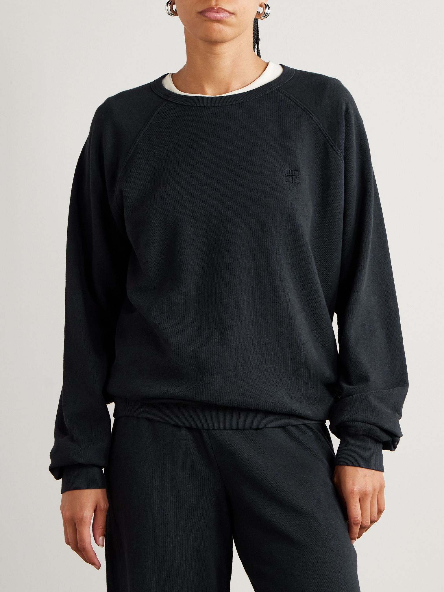 Oversized embroidered cotton-jersey sweatshirt Black - 3