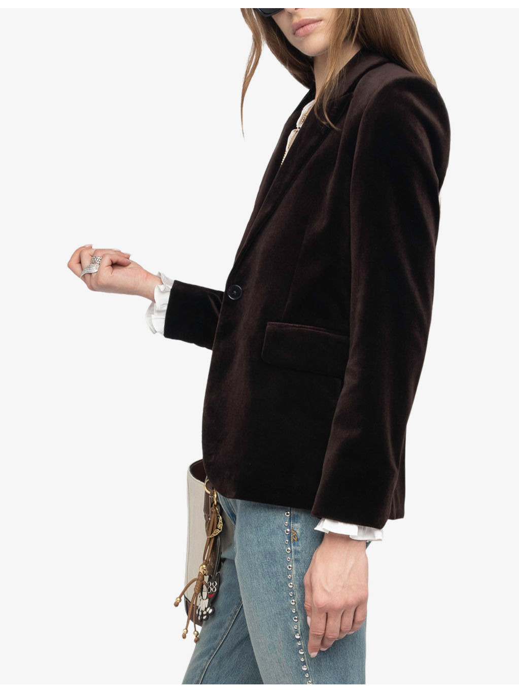 Vavy padded-shoulder cotton-velvet blazer - 4