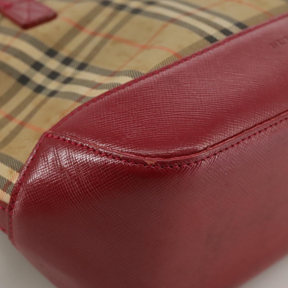 Burberry Nova Check Hand Bag Canvas Beige Red - 9