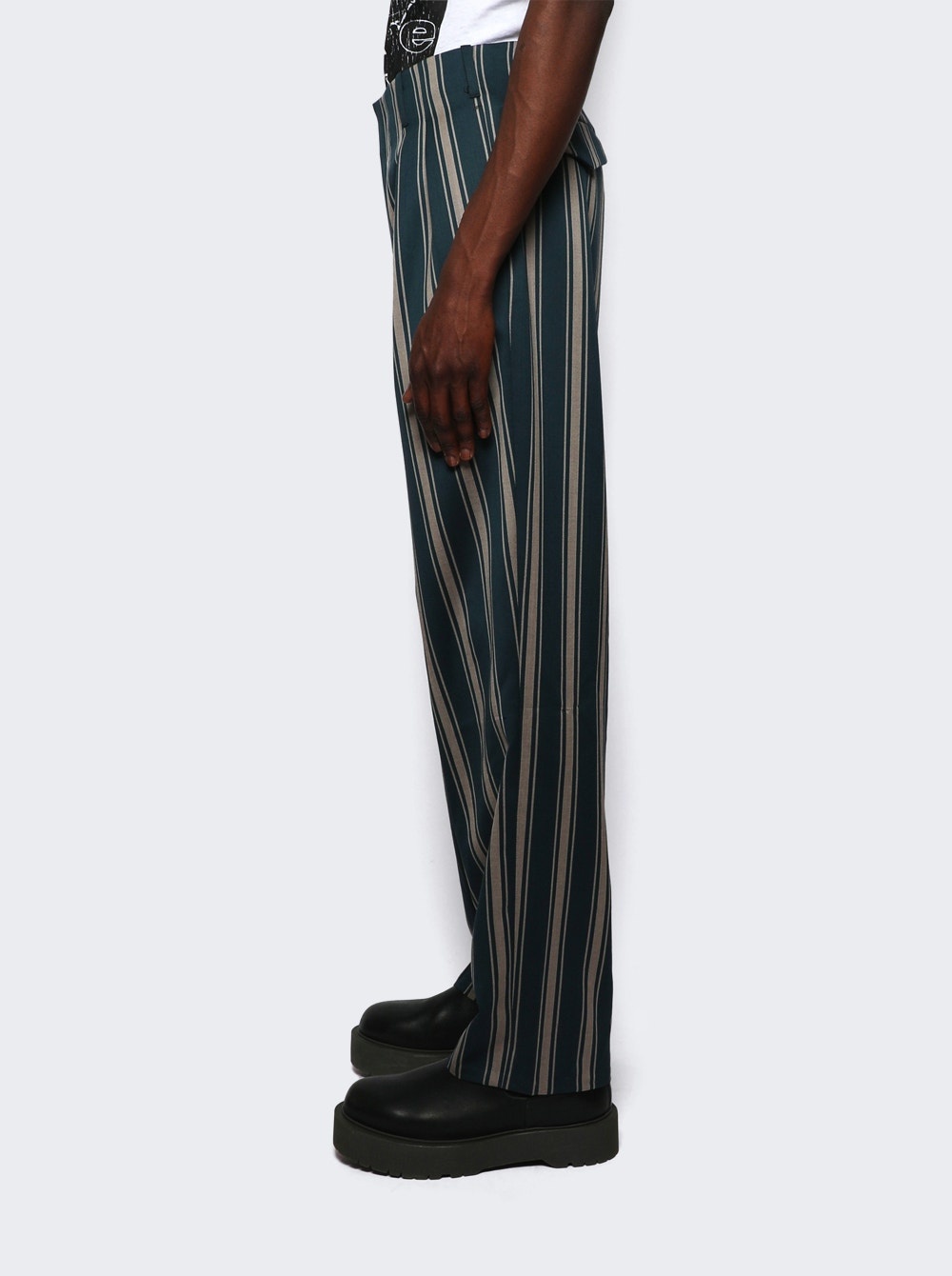 Neu Welle Striped Trousers Teal And Ivory - 4