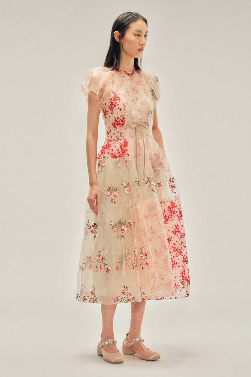 Simone Rocha Sheer Puff Sleeve Patchwork Flounce Dress outlook