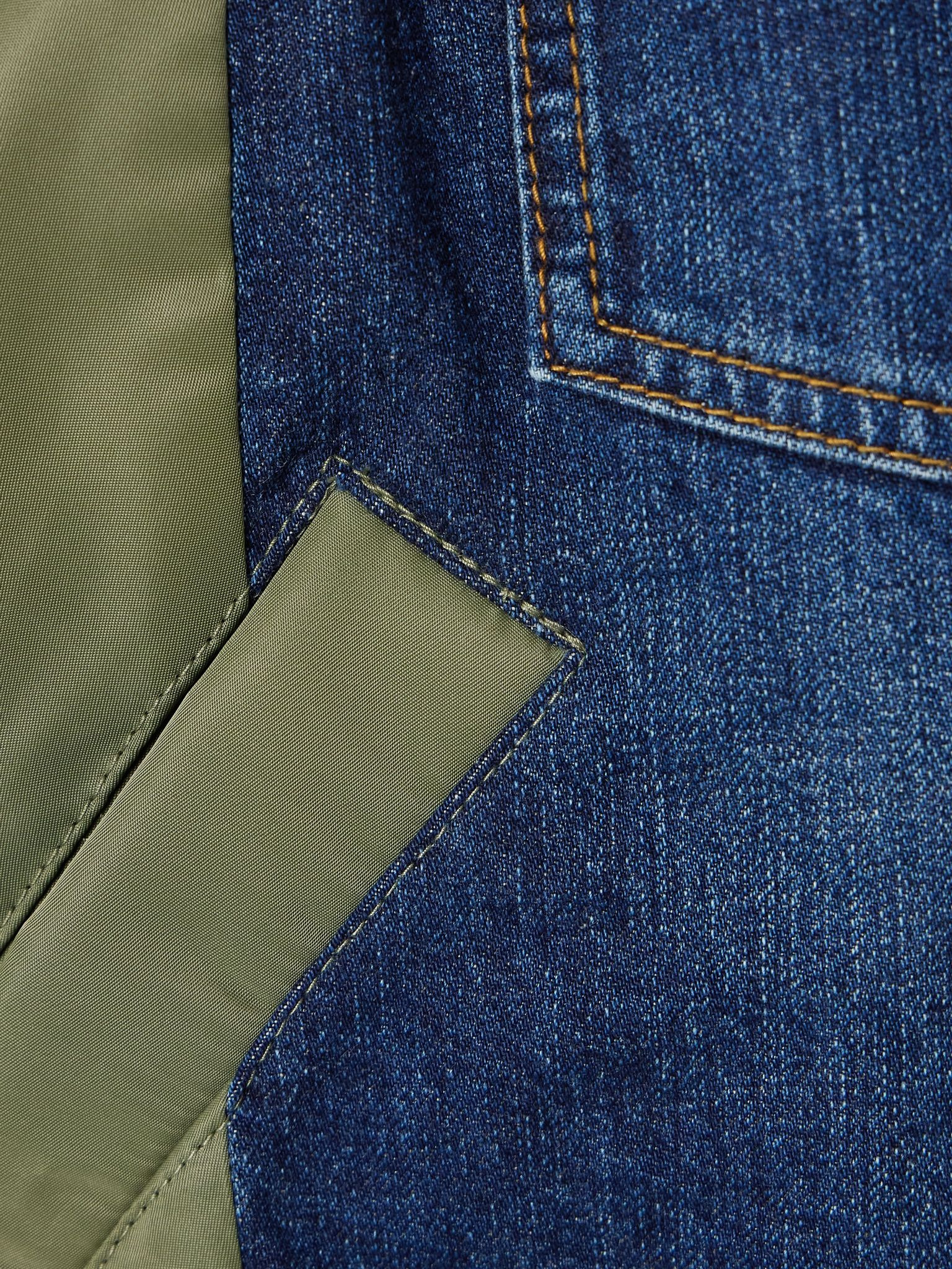 Paneled distressed denim and shell jacket Blue - 5