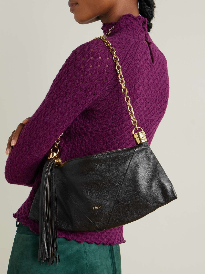 Chloé Foulard tasseled paneled textured-leather shoulder bag Brown outlook