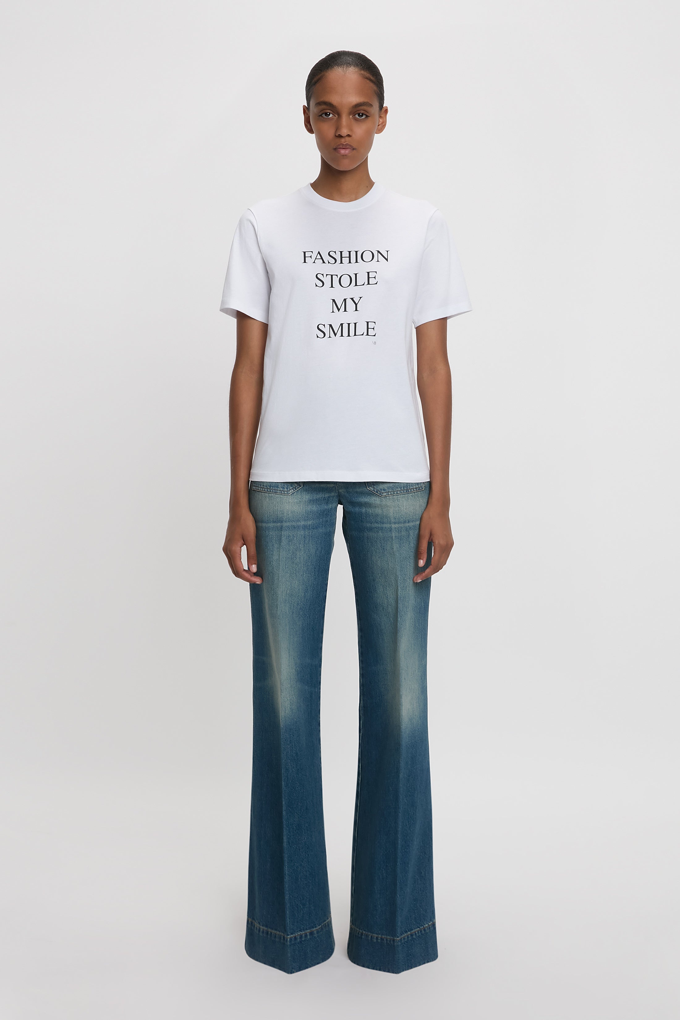 Fashion Stole My Smile Slogan T-Shirt In White - 3