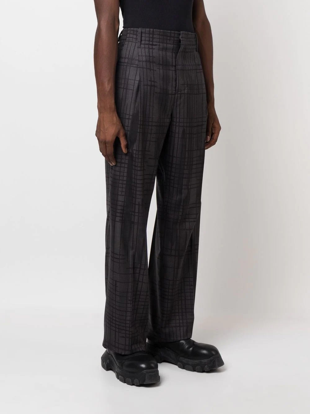 check-print wool-blend trousers - 3