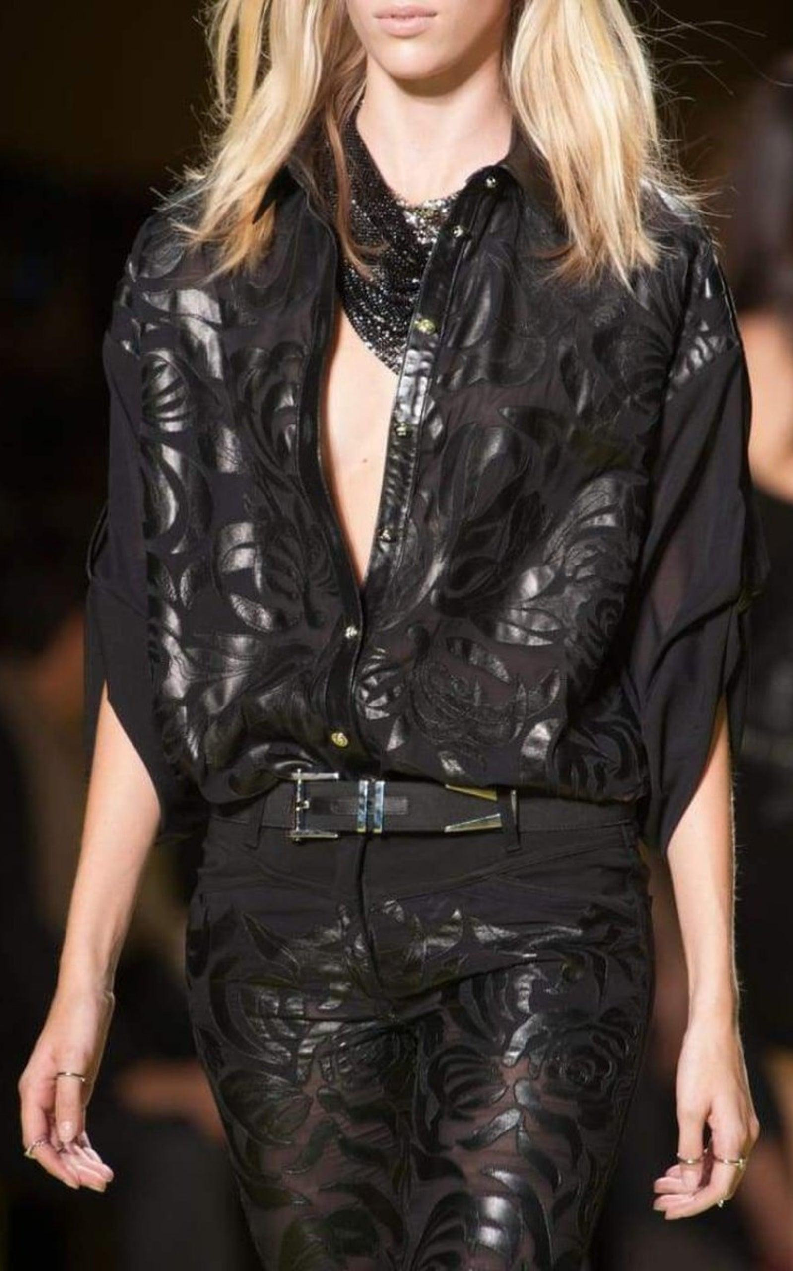 Silk Cut Out Leather Applique Shirt - 7