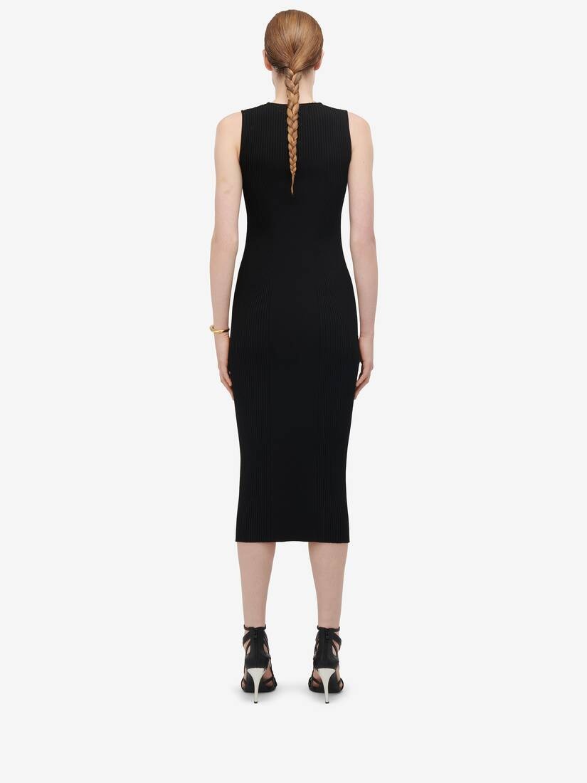 Women's Slashed Knit Midi Dress in Black - 5