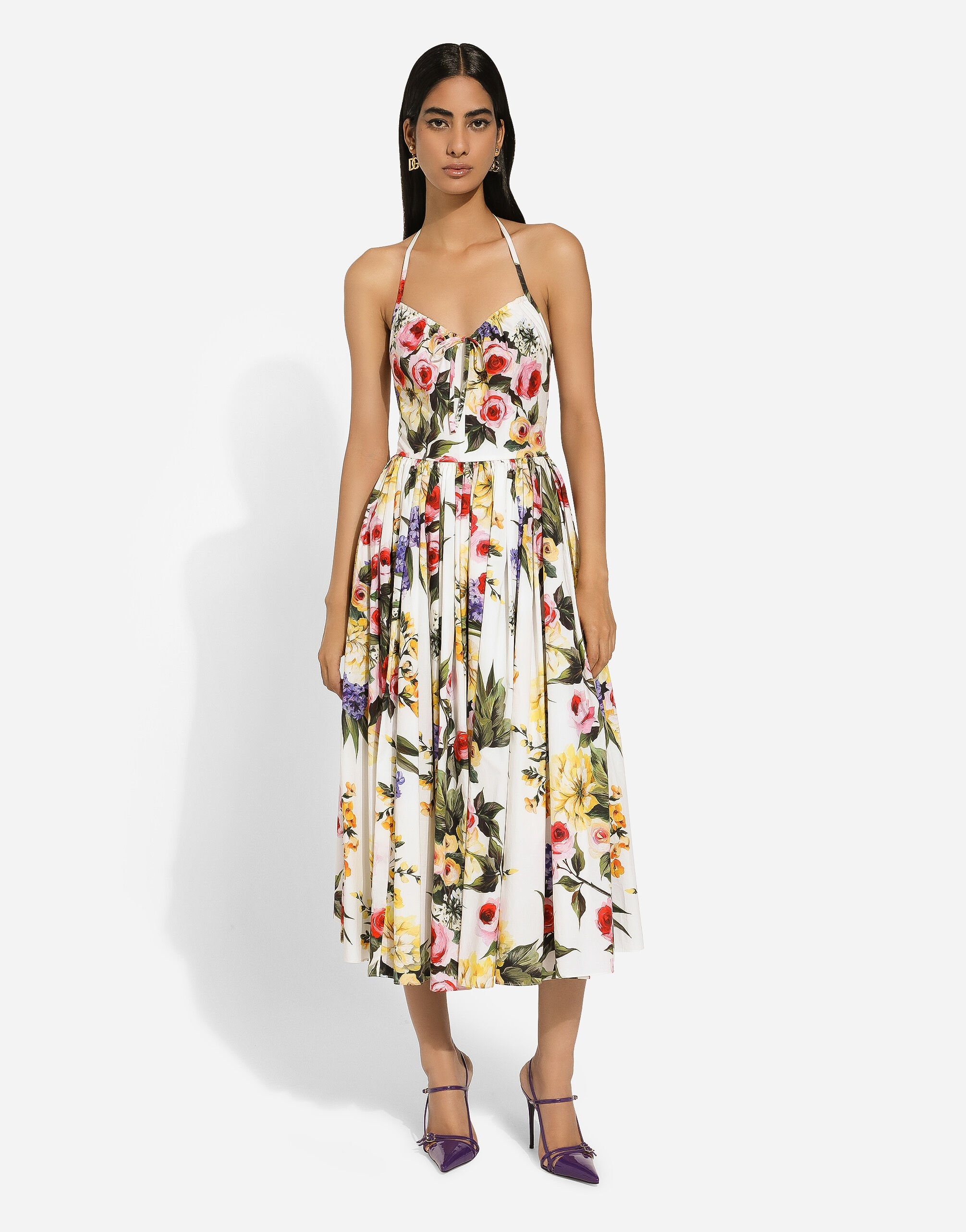 Calf-length cotton dress with garden print - 2