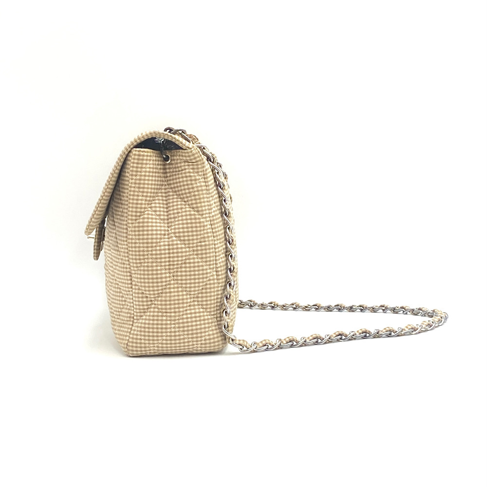 Chanel No.4 Yellow Check Gingham Flap Chain Bag Large - 4