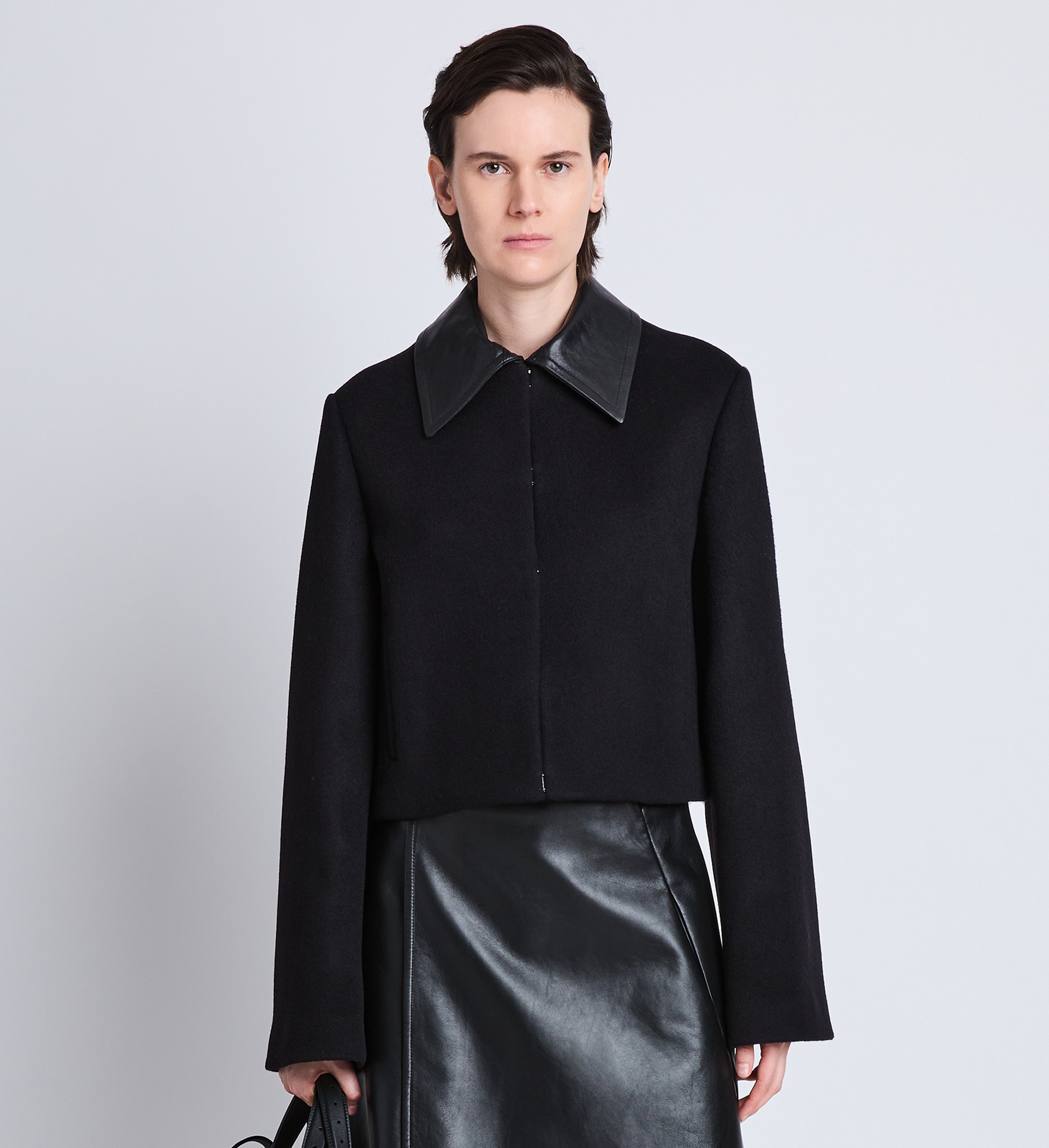 Bridget Cropped Jacket With Leather Collar in Wool - 2