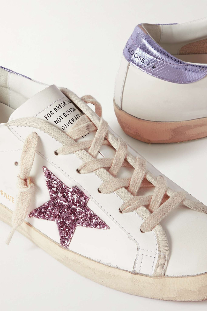Superstar glittered distressed snake-effect trimmed leather sneakers 4
