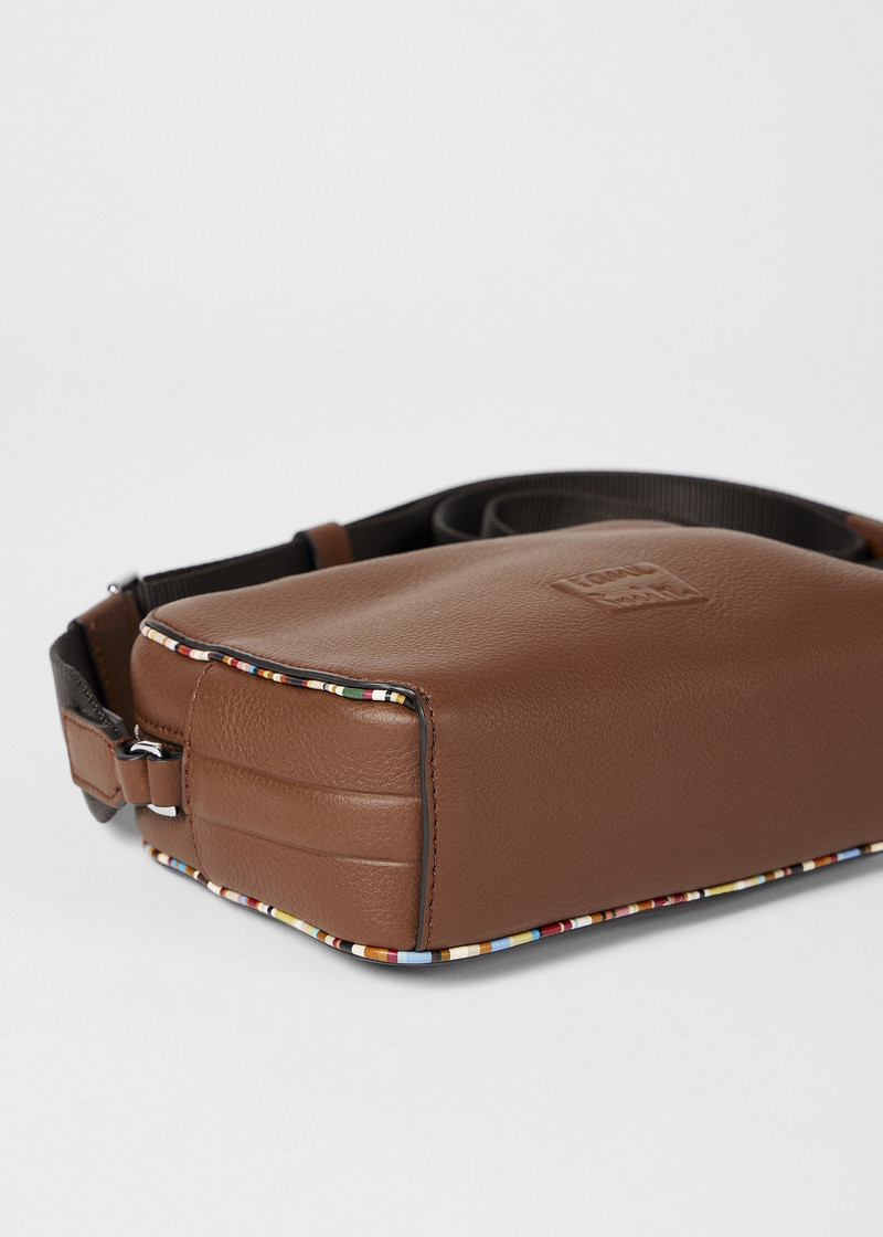 Tan Leather 'Signature Stripe' Piping Flight Bag 4