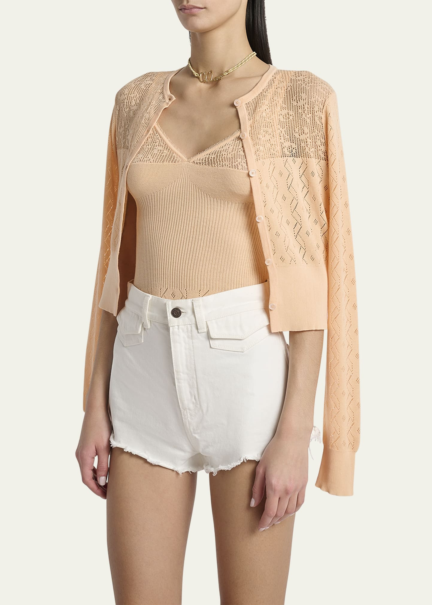 Embroidered Pointelle Cotton Combo Top - 4