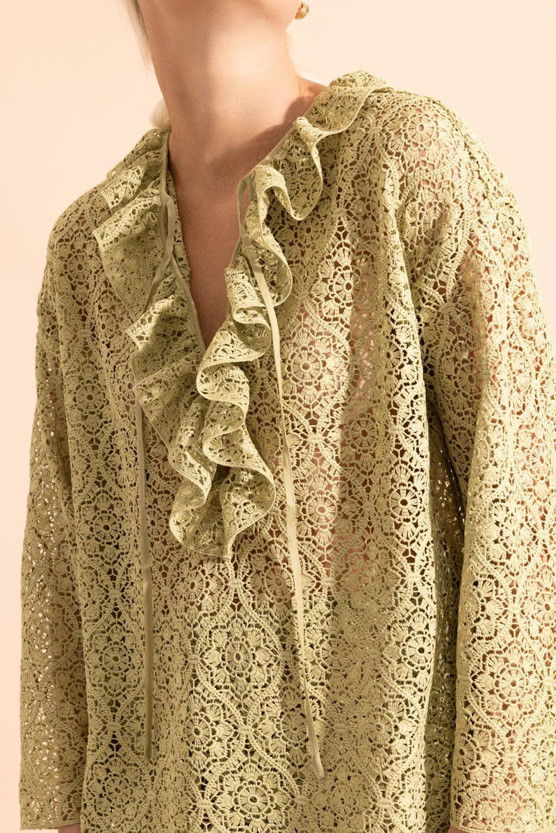GIAMBATTISTA VALLI Filigree Macrame Ruffle Blouse outlook