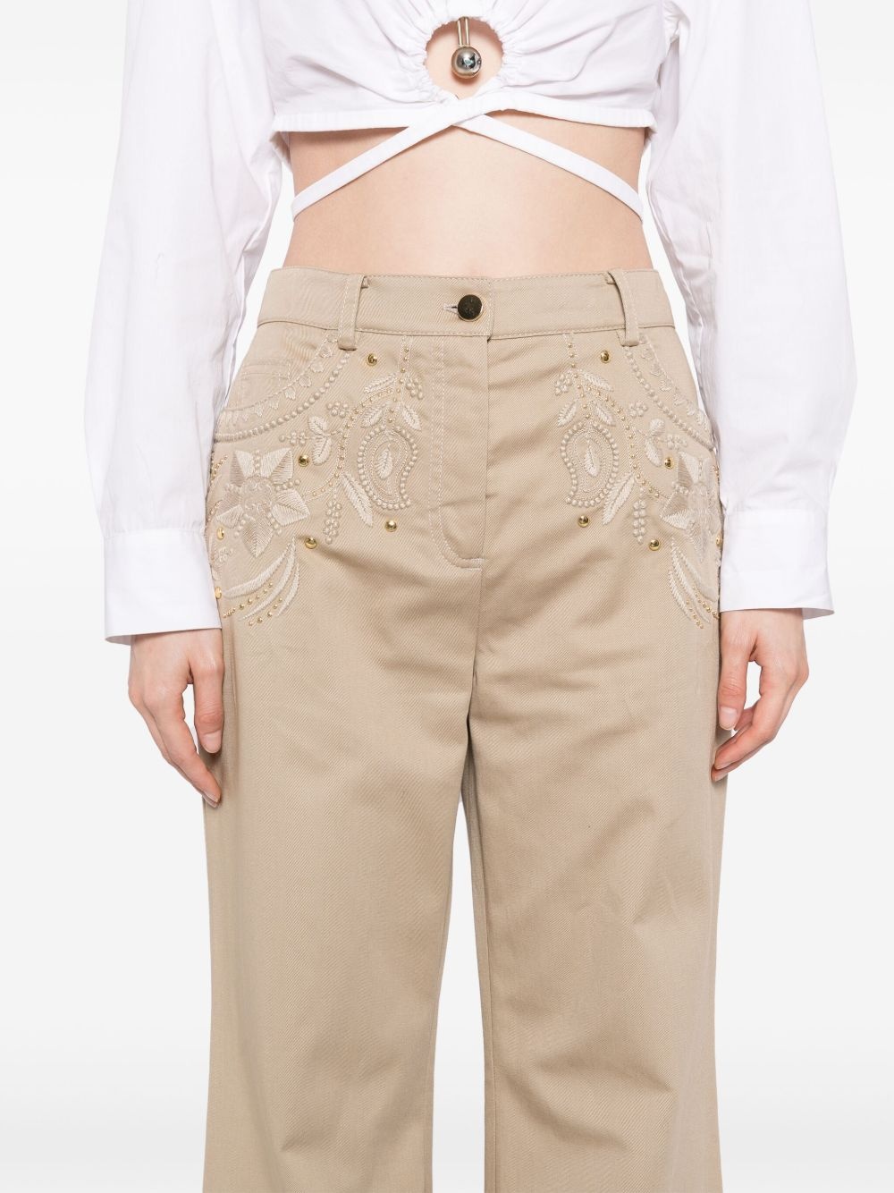 embroidered gabardine pants - 5