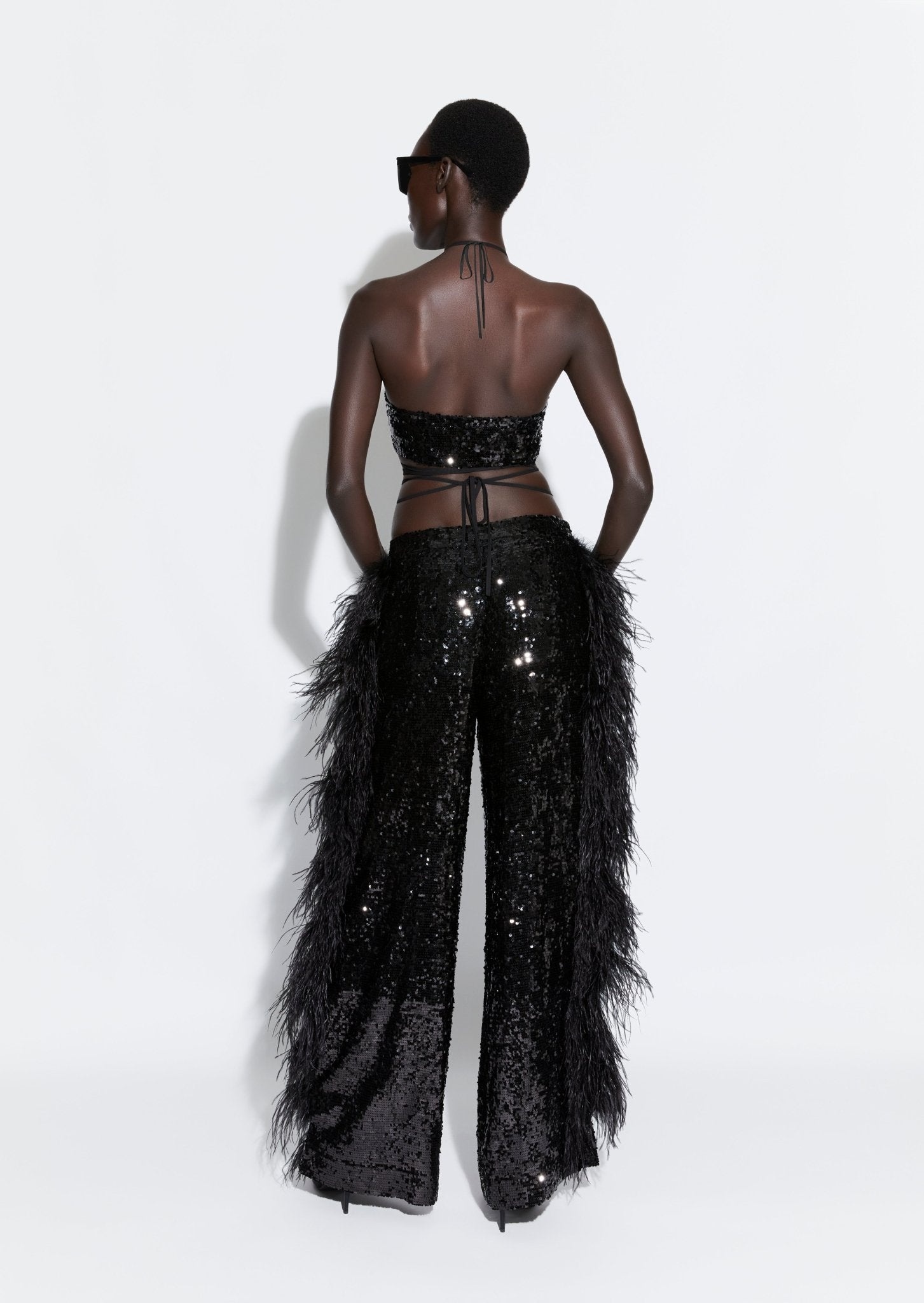 Sequin Relaxed Trouser with Feathers - 3