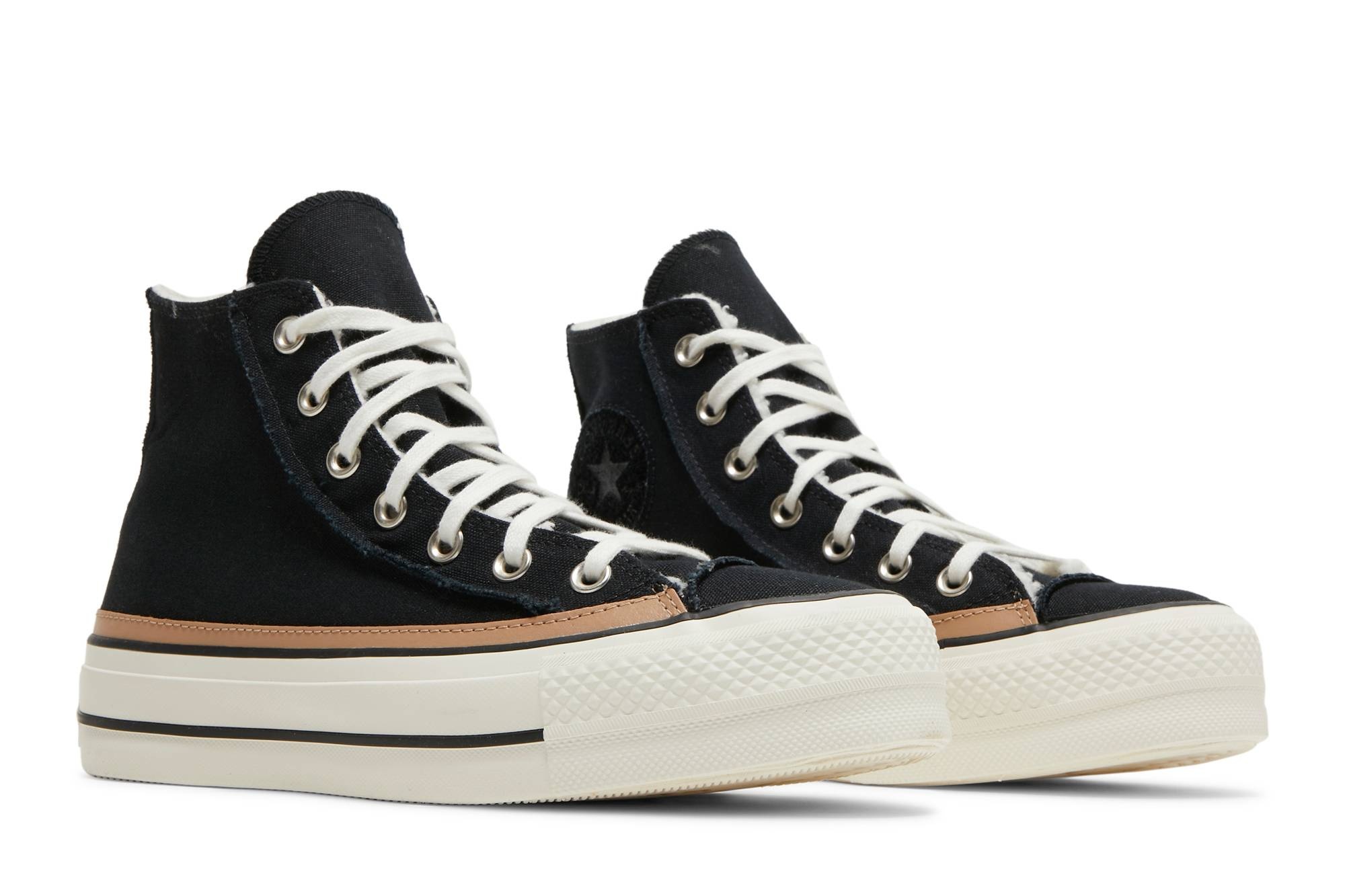 Wmns Chuck Taylor All Star Raw Edge Platform High 'Black Champagne Tan' - 8