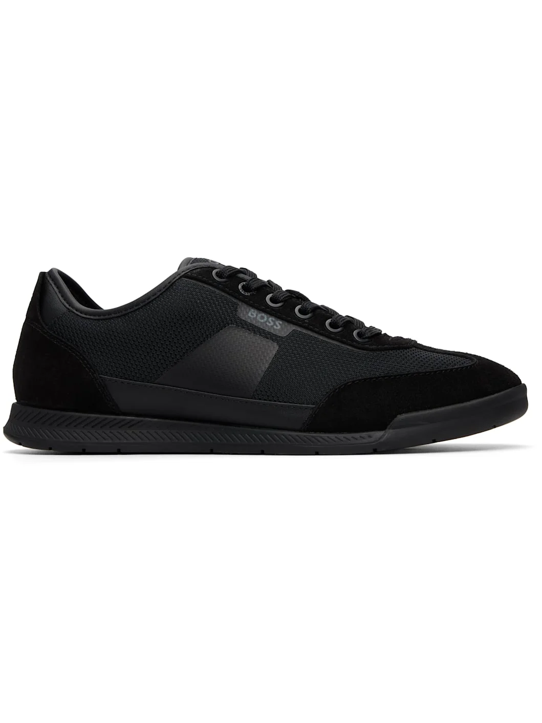 Black Ridged Outsole Mixed-Material Sneakers - 1