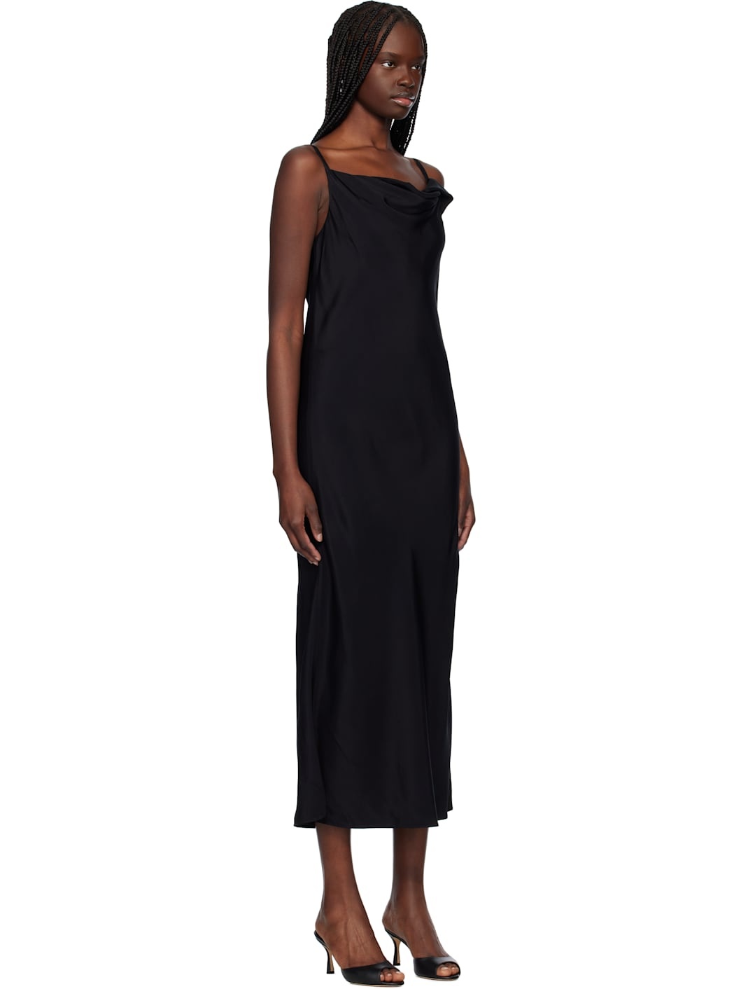 Black Drapery Neckline Slip Midi Dress - 2