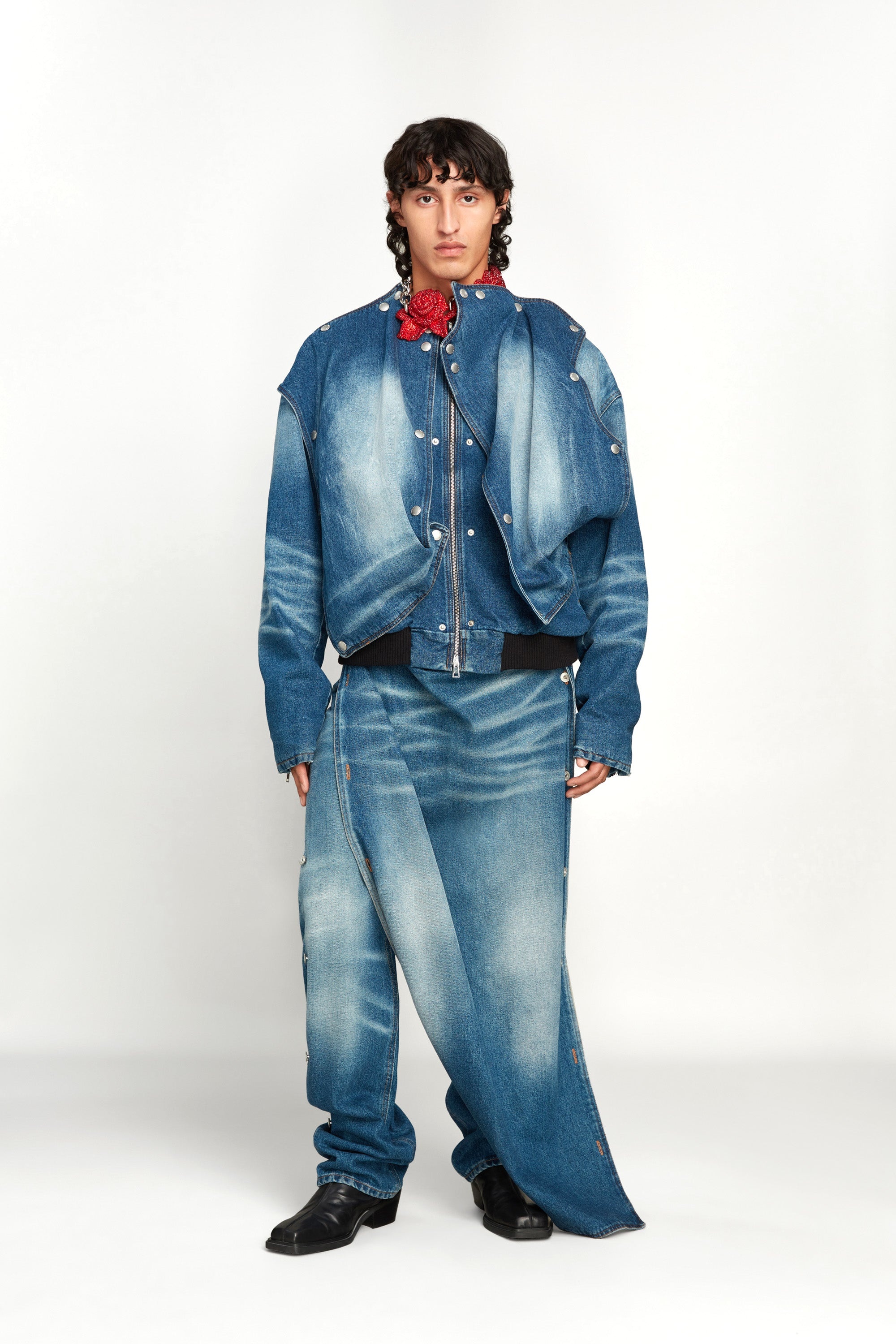 Snap Off Denim Bomber Jacket - 2