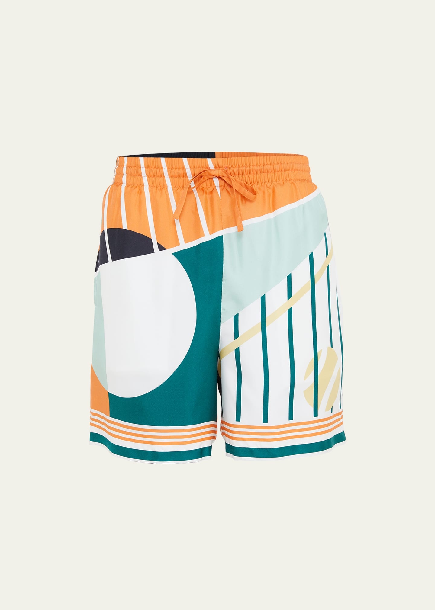 Men's Abstract Tennis-Print Silk Shorts - 1