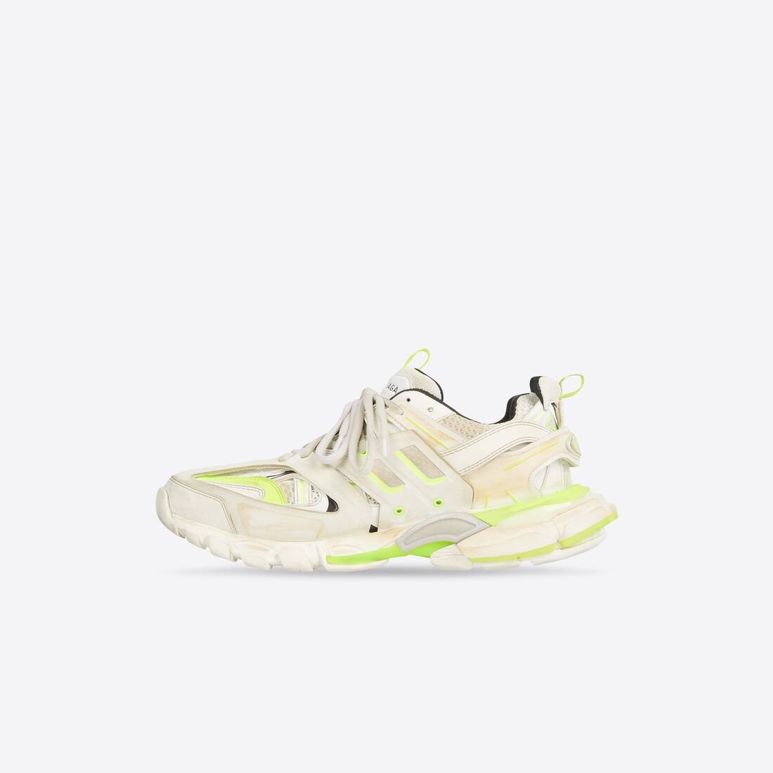Women's Track Sneaker Worn Out in White/fluo Yellow - 4