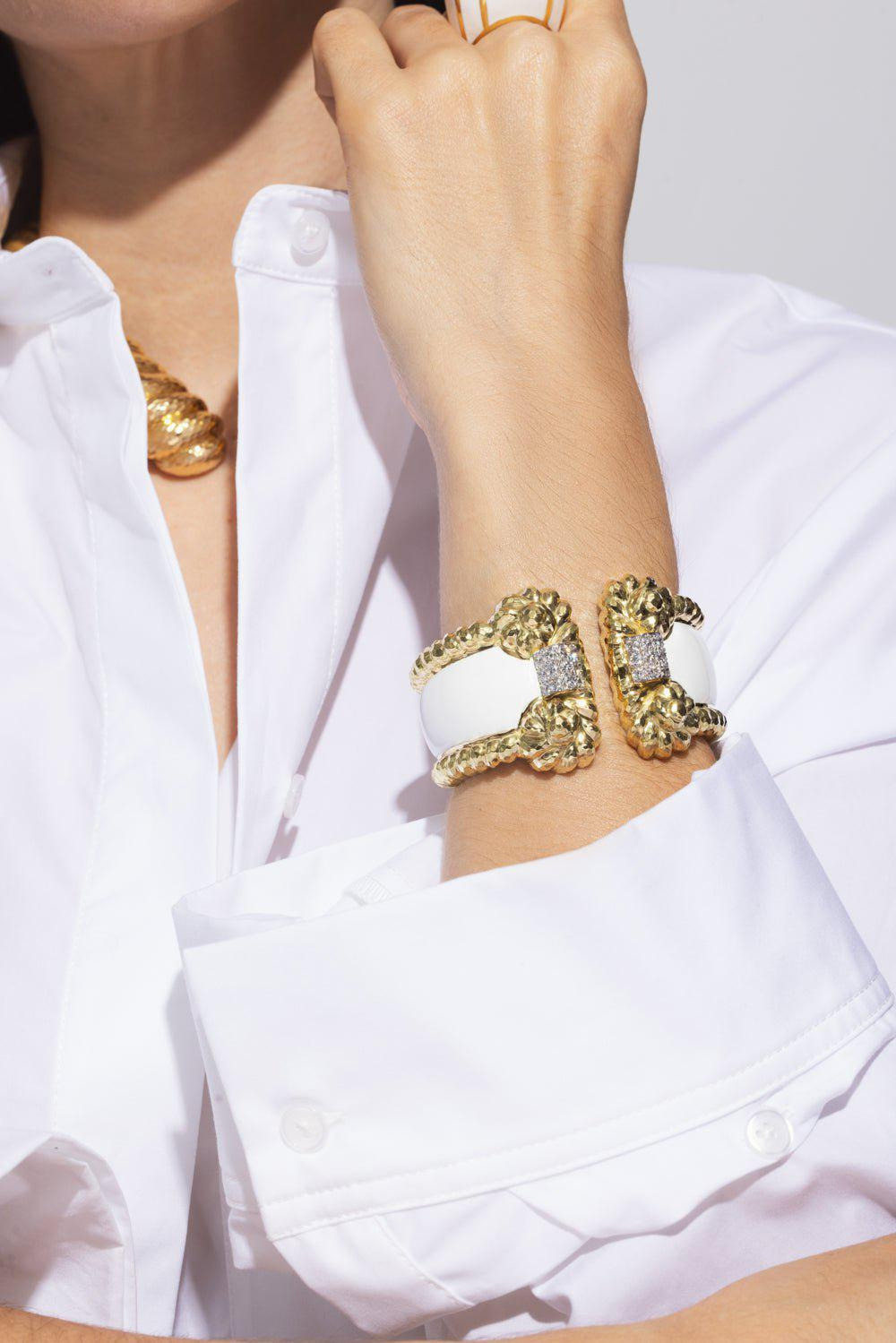 White Enamel Rope Cuff Bracelet - 4
