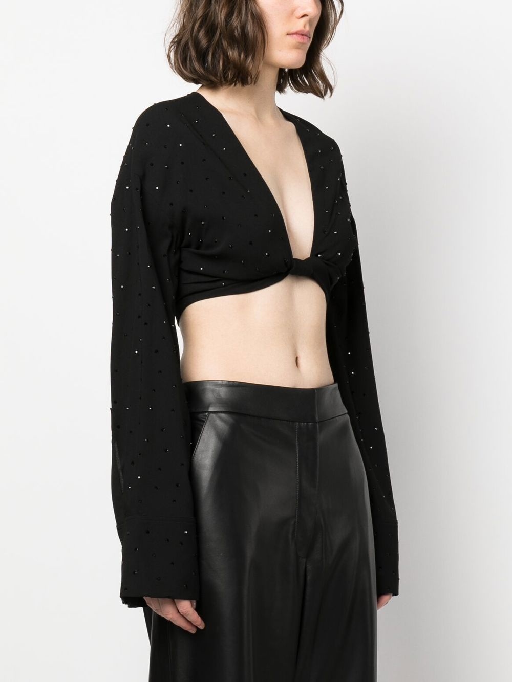 rhinestone-embellished twist front crop top. - 3
