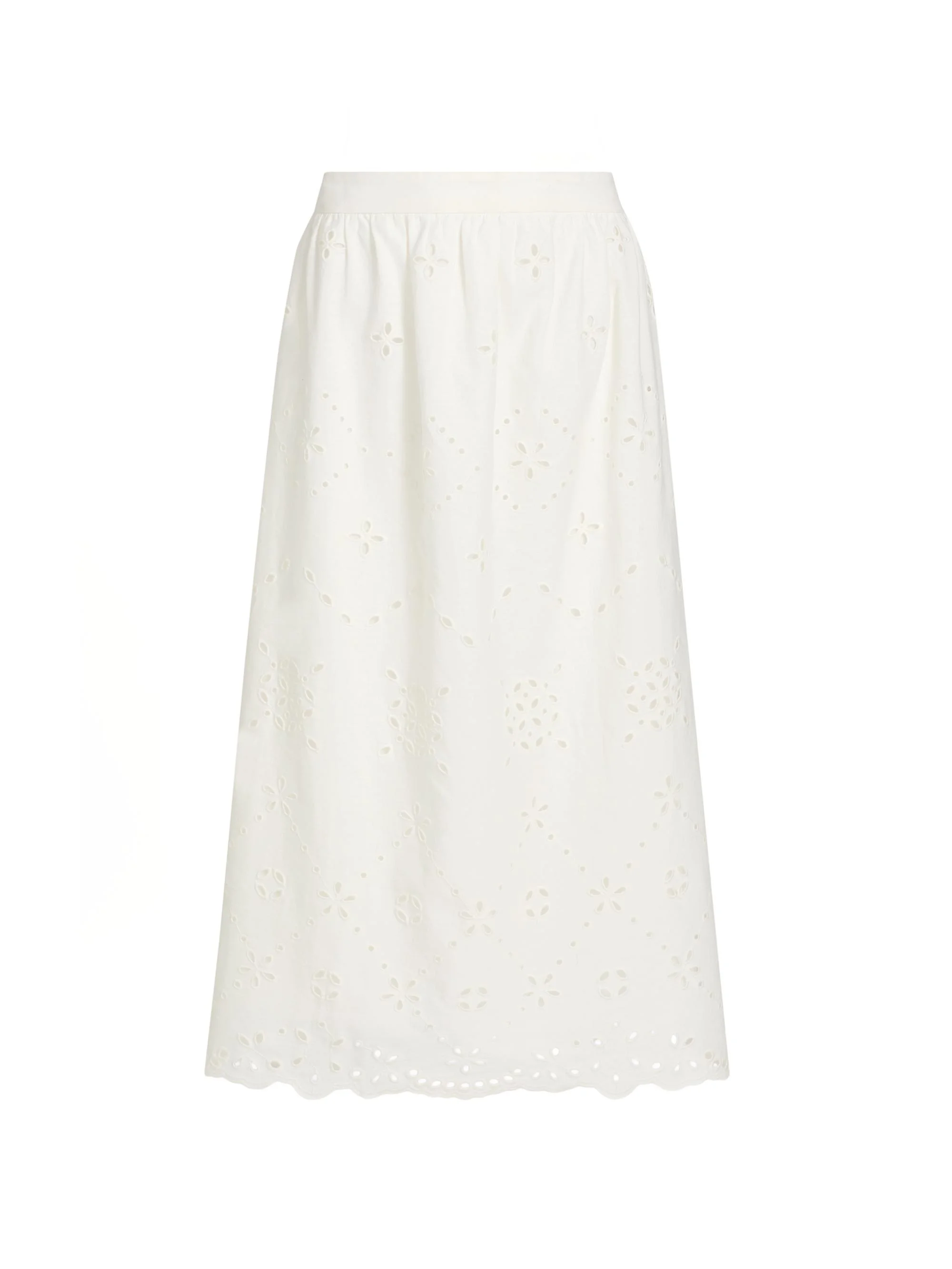 Women's Broderie Anglaise A-Line Midi-Skirt - White - 1